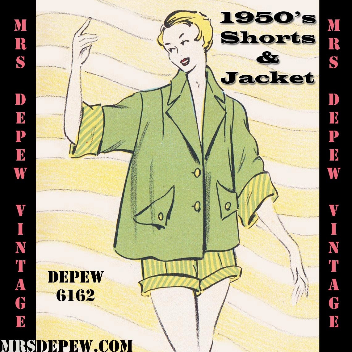 Vintage Sewing Pattern 1950's Beach Coat in Any Size Depew 6162 -INSTANT DOWNLOAD-