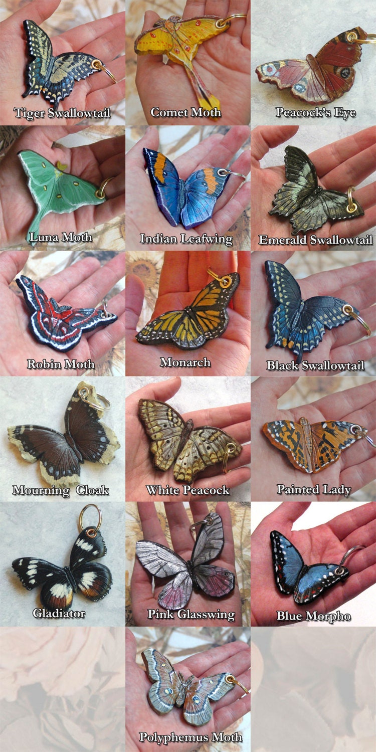 MADE TO ORDER Butterfly Moth Keychain and Purse Charm - Choose Your style