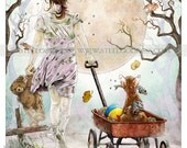NEW ART. Best Buddies Wall Print - Zombie Girl and Cat - 8x10