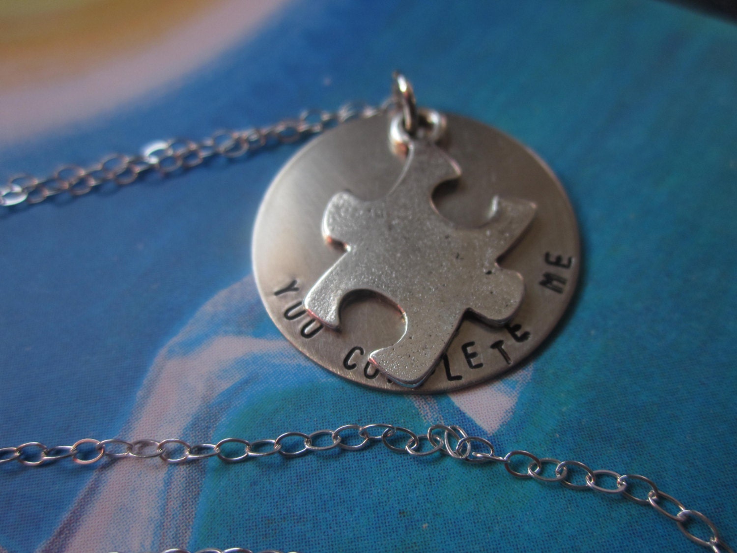 Hand Stamped You Complete Me Necklace. Puzzle piece neck lace love gift my missing puzzle piece birthday presents