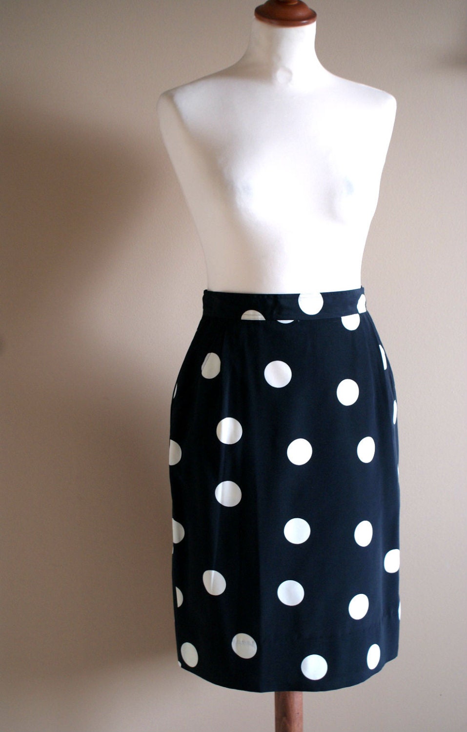 Silky Black and White Polka Dot Pencil Skirt