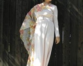 1960s Free Spirit Festival Maxi Dress with Sheer Boho Kimono Sleeve