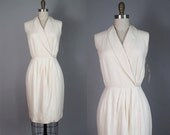 vintage WHIPPED CREAM silk - linen sleeveless deadstock dress S M