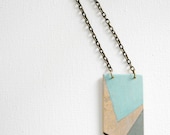 Geometric hand painted pendant - aqua green- yellow-grey white gold - large