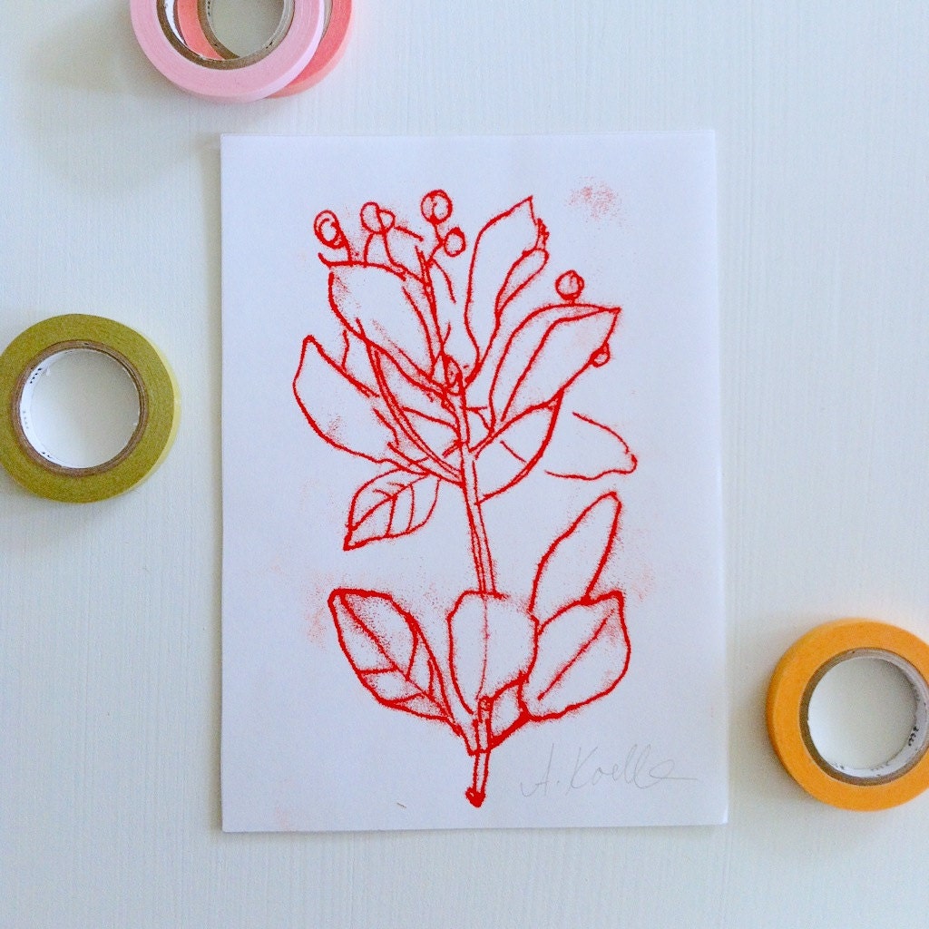 Small botanical transfer monotype, original print