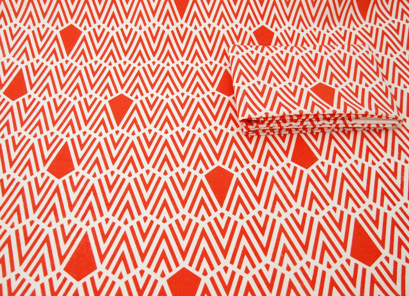 Hand Printed Fabric Deco printed in Carrot Orange on Hemp & Organic Cotton Fat Quarter