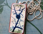 Photo Art Pendant Bird Nest in a Tree -  Green, Black, Cream Handmade Necklace
