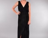 Vintage Black Maxi Dress // Fortuny Pleated Wrap Dress //