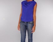 Vintage Blue Chiffon Top // Sheer Draped Shirt // S M