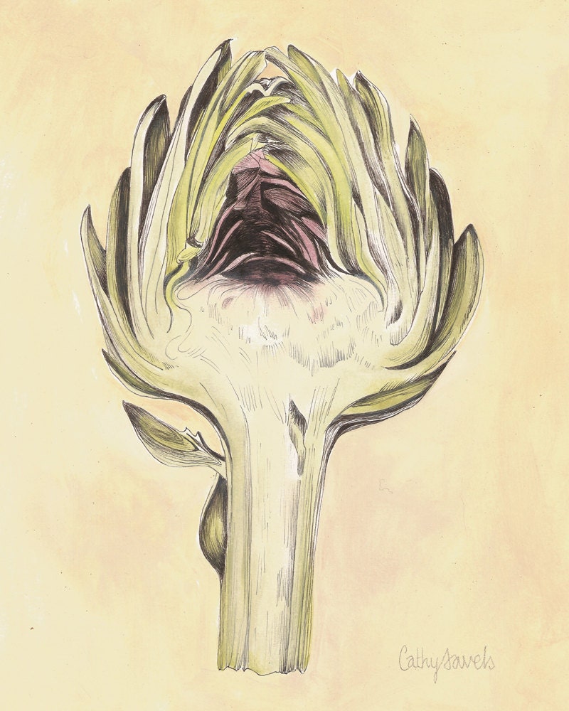 Artichoke II Botanical Print - Vintage Look Kitchen Art 8x10 - Kitchen Art
