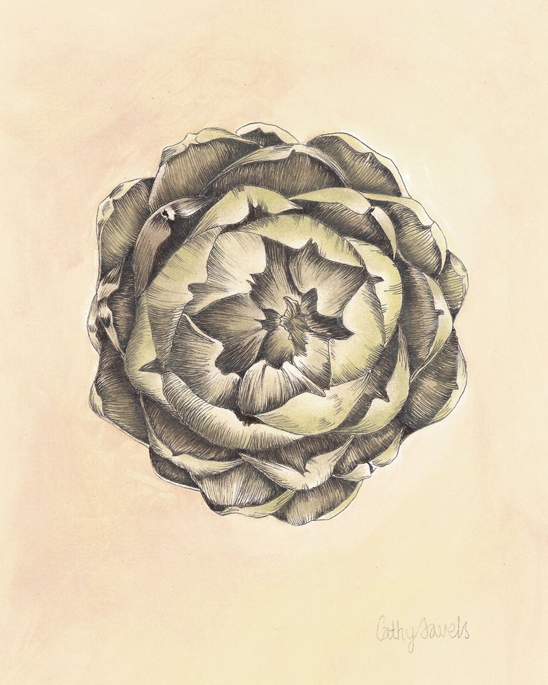 Artichoke III Botanical Print - Vintage Inspired Food Art 8x10