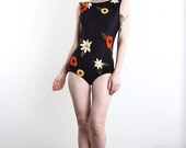 Vintage Swimsuit . Awesome . Wool Leotard . Flower Applique . 1940s Summer Wear