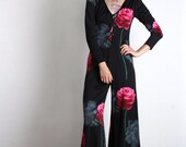 Vintage Jumper . Black Floral . Pink Pants . Disco 1970s