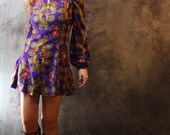 Vintage 1960s Mod Psychedelic Hippie Dress cute Flare Skirt