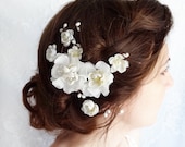 white flower for hair, bridal hair accessories, rustic wedding, cherry blossom hair clip - STARDUST - white wedding flower headpiece