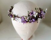 purple flower crown, bridal halo, hair accessory, rustic wedding headpiece - FETE DE FLEURS - purple and green, bridal hair accessories