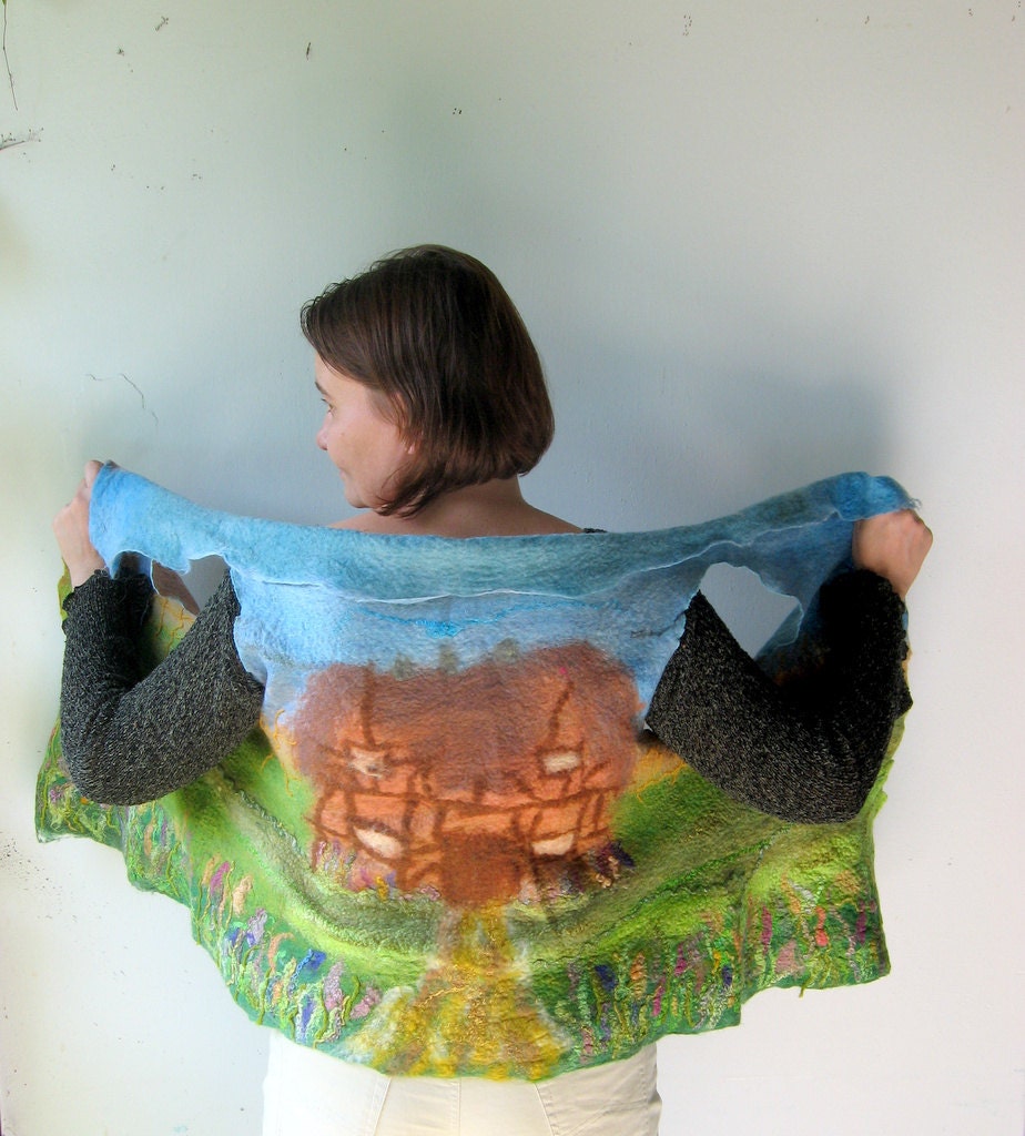 Felted  Art  Picture Vest  - Shakespeare (mixed merino wool and mulberry silk)