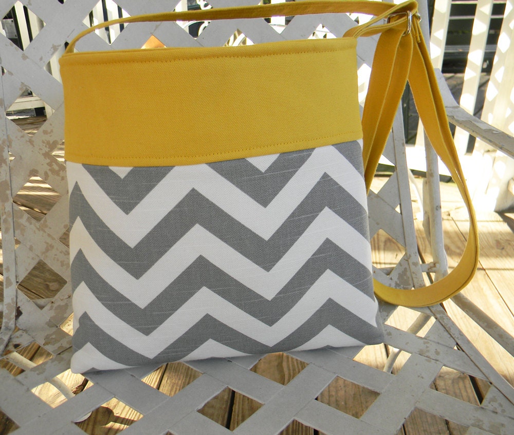 Hipster Bag Cross Body Bag  Gray Chevron and  Sunny Yellow