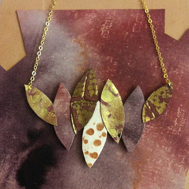 Golden Leaves Textured Leather Necklace