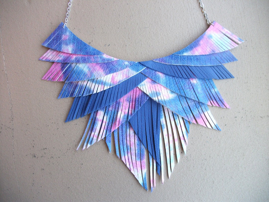 Blue Tie Dye Fringe Necklace