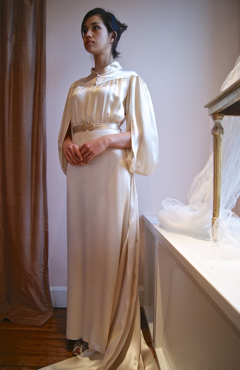 30s Wedding Dress // Vintage 1930s Silk Wedding Gown Blouson Sleeves Pristine