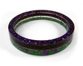 Purple & Green Multi-Layered Glitter Bracelet Handmade Resin Bangle