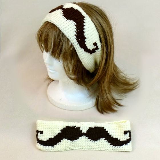 Mustache Headband Hair Head Band Wide Moustache Crochet Brown Cream Style Accessory