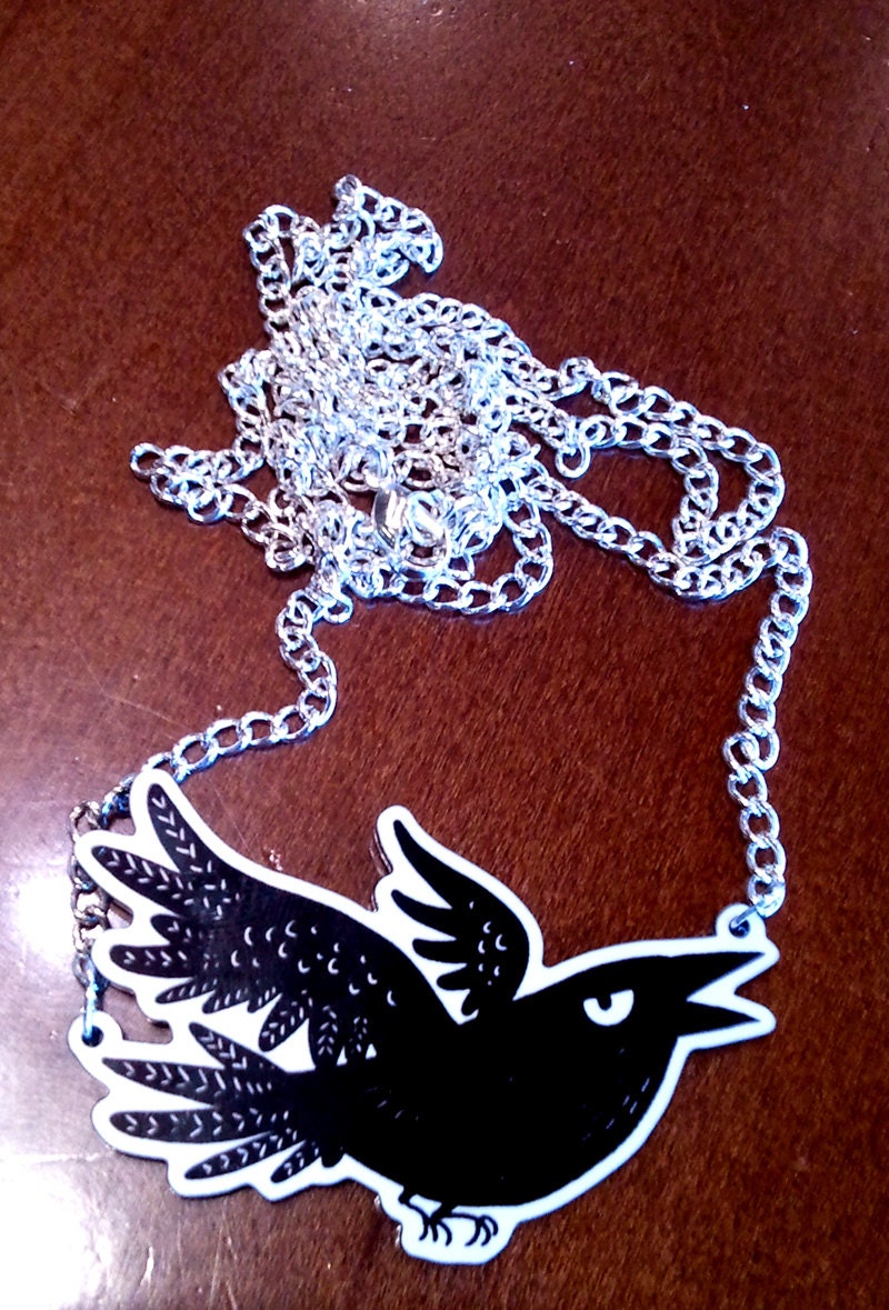 Grumpy Crow acrylic charm necklace by The Gorgonist