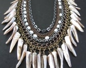 Man Eater - Mixed Metal Chain and Shell Tooth Statement Bib Necklace