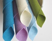 100% Wool Felt Fabric Set - Cool Watercolors Color Story -  Lilac, Aquamarine, Avocado Green, Ecru, Ocean Blue