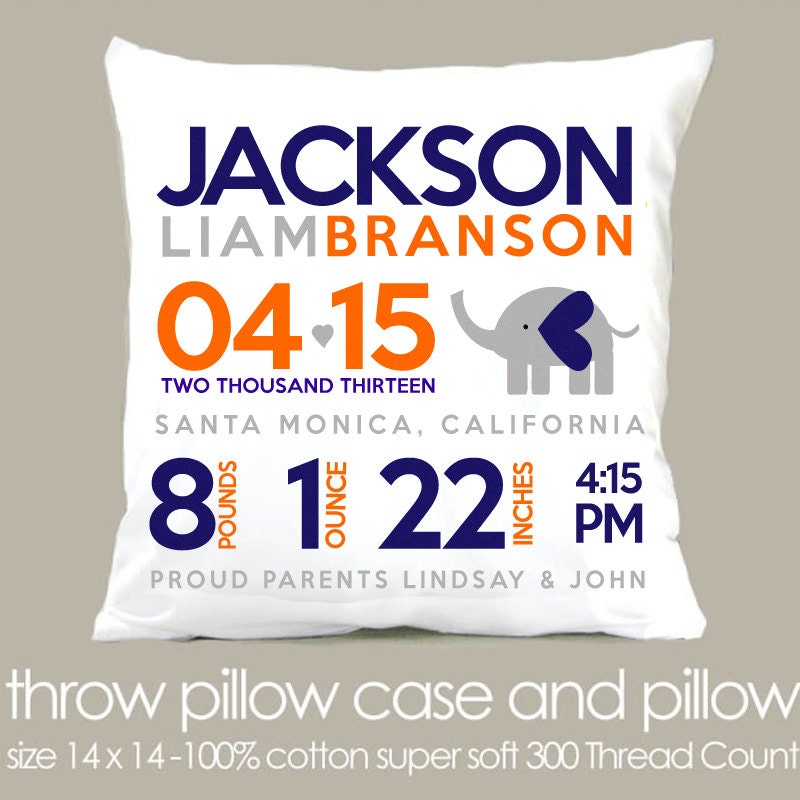 Birth announcement pillow elephant new baby gift custom MOD elephant throw pillow