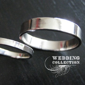 Set Recycled Palladium Wedding Rings Simple and Polished