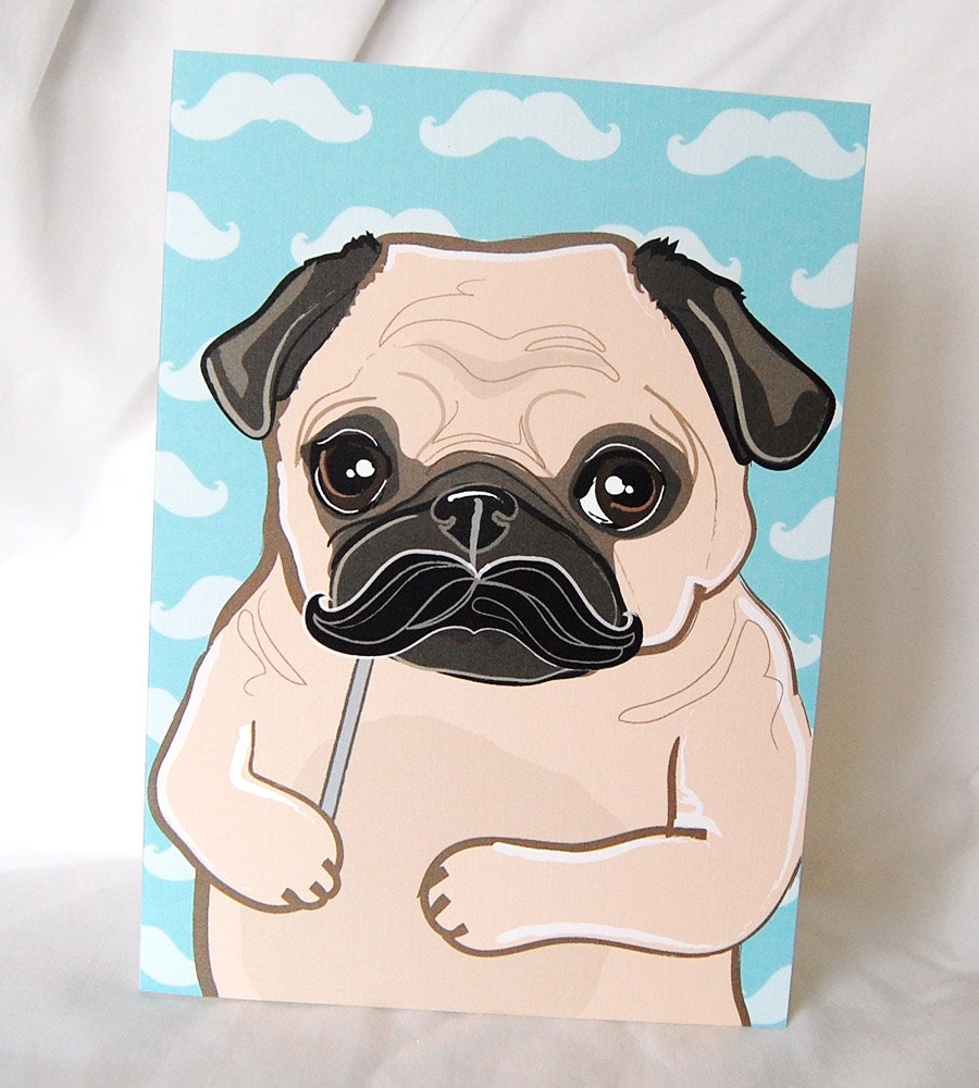 Mustache Pug Greeting Card