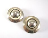Sterling Silver Taxco Geometric Mod Clip On Earrings Vintage Jewelry
