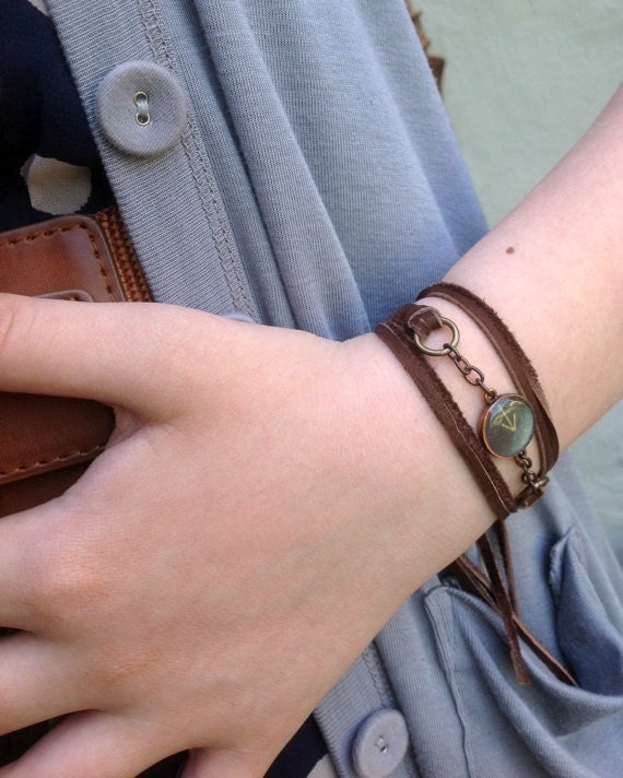 this way: repurposed vintage paper arrow graphic deerskin suede wrap bracelet/choker