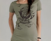 Women's T-shirt,  Vintage Steampunk Airship,  Alternative Apparel Organic T-shirt