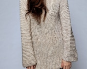 Hand knit sweater - long sweater in Wheat