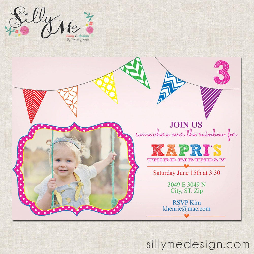 Somewhere over the rainbow- Custom Birthday Party Invitation