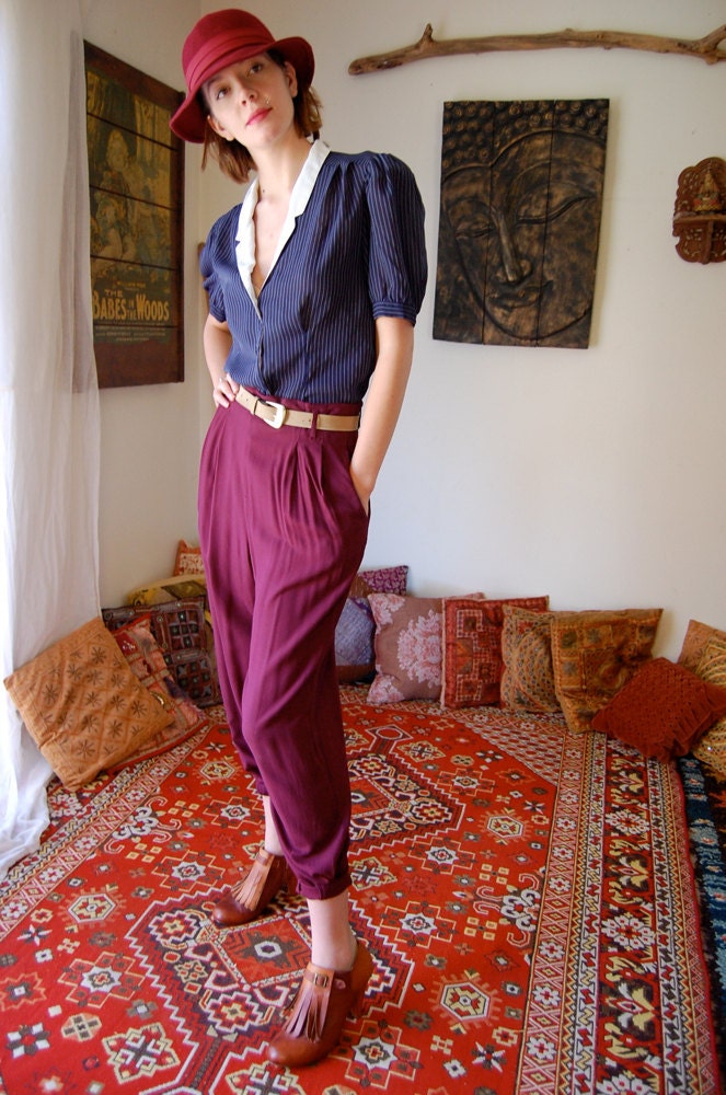High Waist Vintage 80s Maroon High Waist Indie Pants (s m)