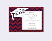 Chevron Graduation Invitations with Graduation Cap - Chevron Invitations - Set of 10