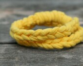 all tangled up crocheted bracelet in lemon yellow by yourmomdesigns (rts) made from upcycled t shirt yarn