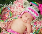 POPULAR Baby Rainbow Sock Monkey HAT Size Newborn 0 3m 6m   Crochet Girls clothes photo prop 2013 Beautiful Colors Perfect year Round