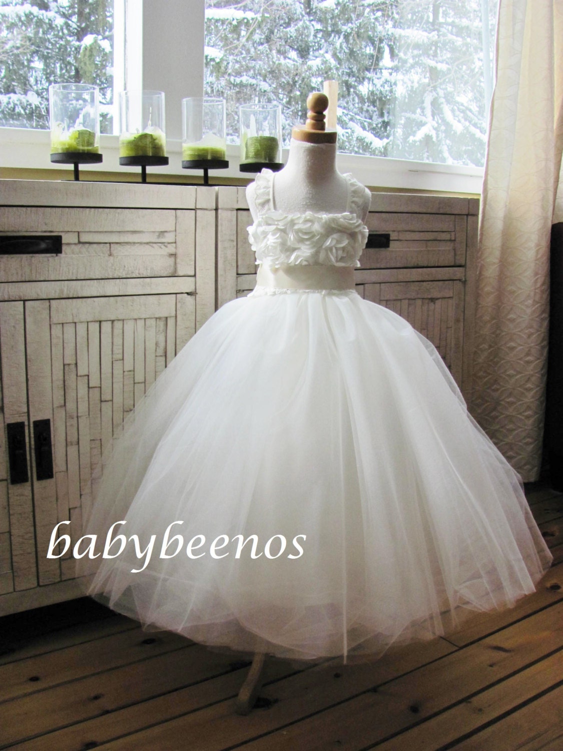 Flower Girl Dress -  Rosette Tulle Dress - Ashleigh - Made to Order Girls Sizes - Girls Sizes - 12m, 18m, 2t, 3t, 4t