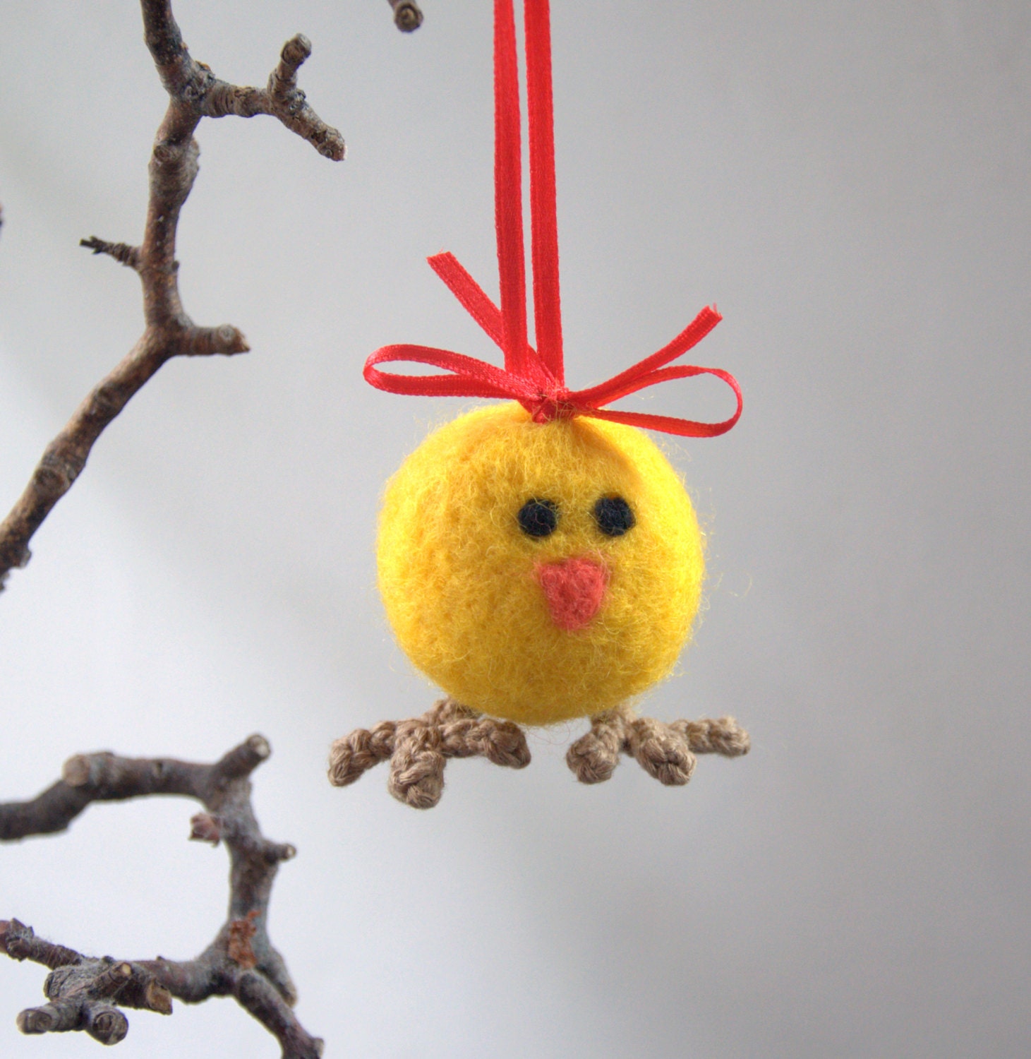 Felted Easter chick ornament chicken crochet feet spring eco friendly gift egg hunt children toy fun fantasy ball Birthday nursery decor
