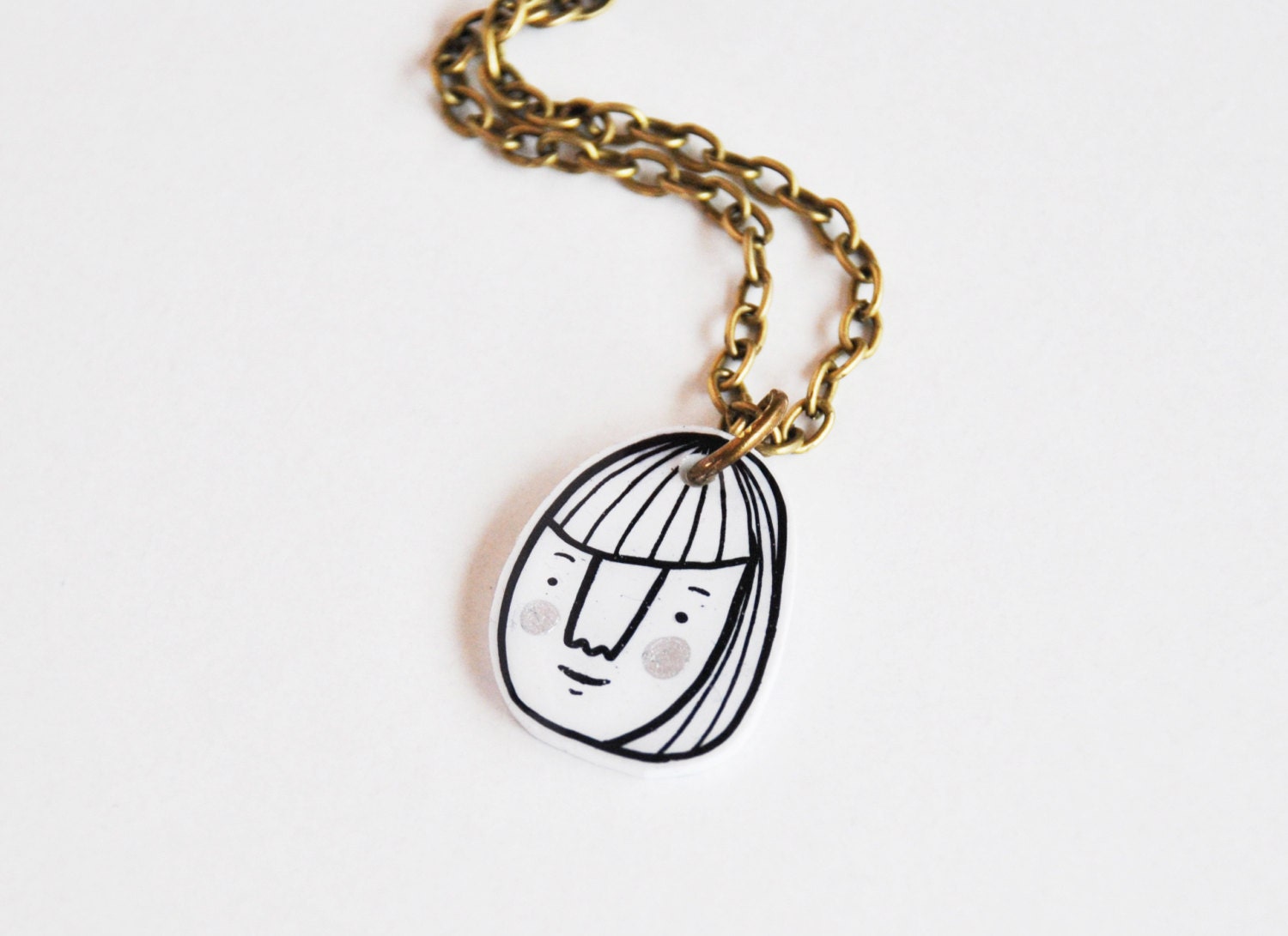 girl necklace - white plastic handpainted charm made to order
