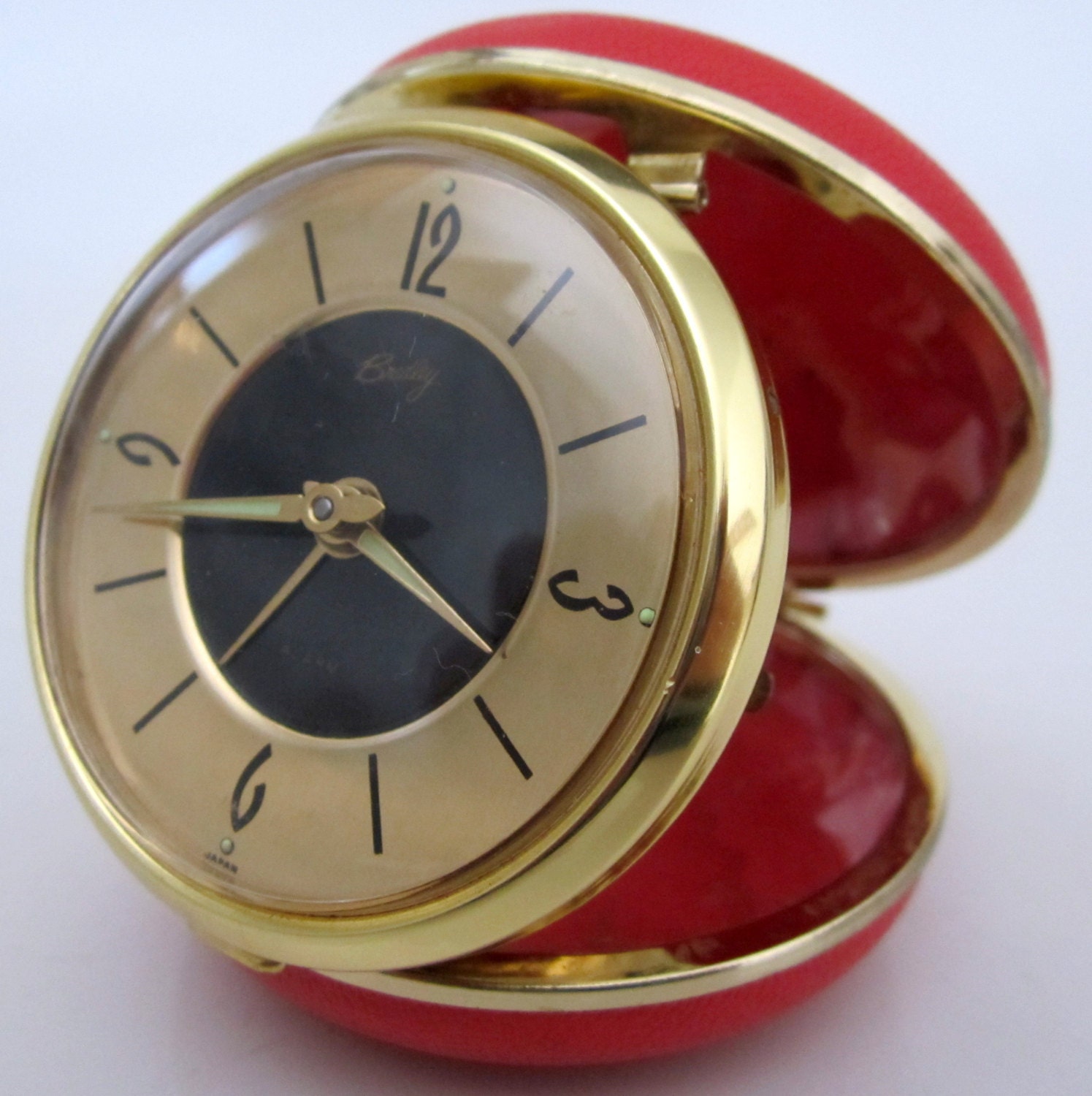 Vintage BRADLEY Travel Alarm Clock Japan Gold Red Compact by ddb7