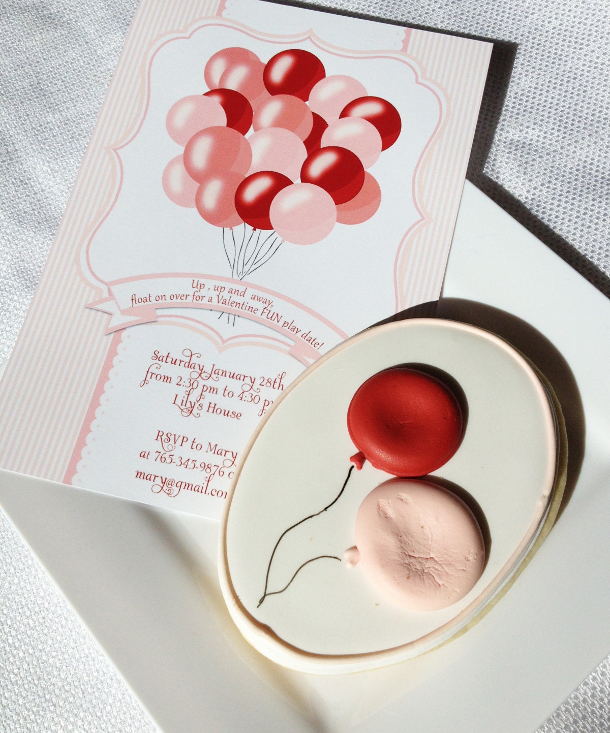 BALLOON Party Invitation - Pink and Red Printing Available Il_570xn
