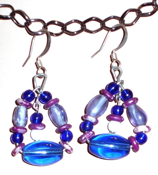 Blue Purple Dangle Beaded Earrings