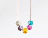 Wood Geometric Necklace / Geometric Necklace / Geometric Jewelry  / Light Colorful Necklace