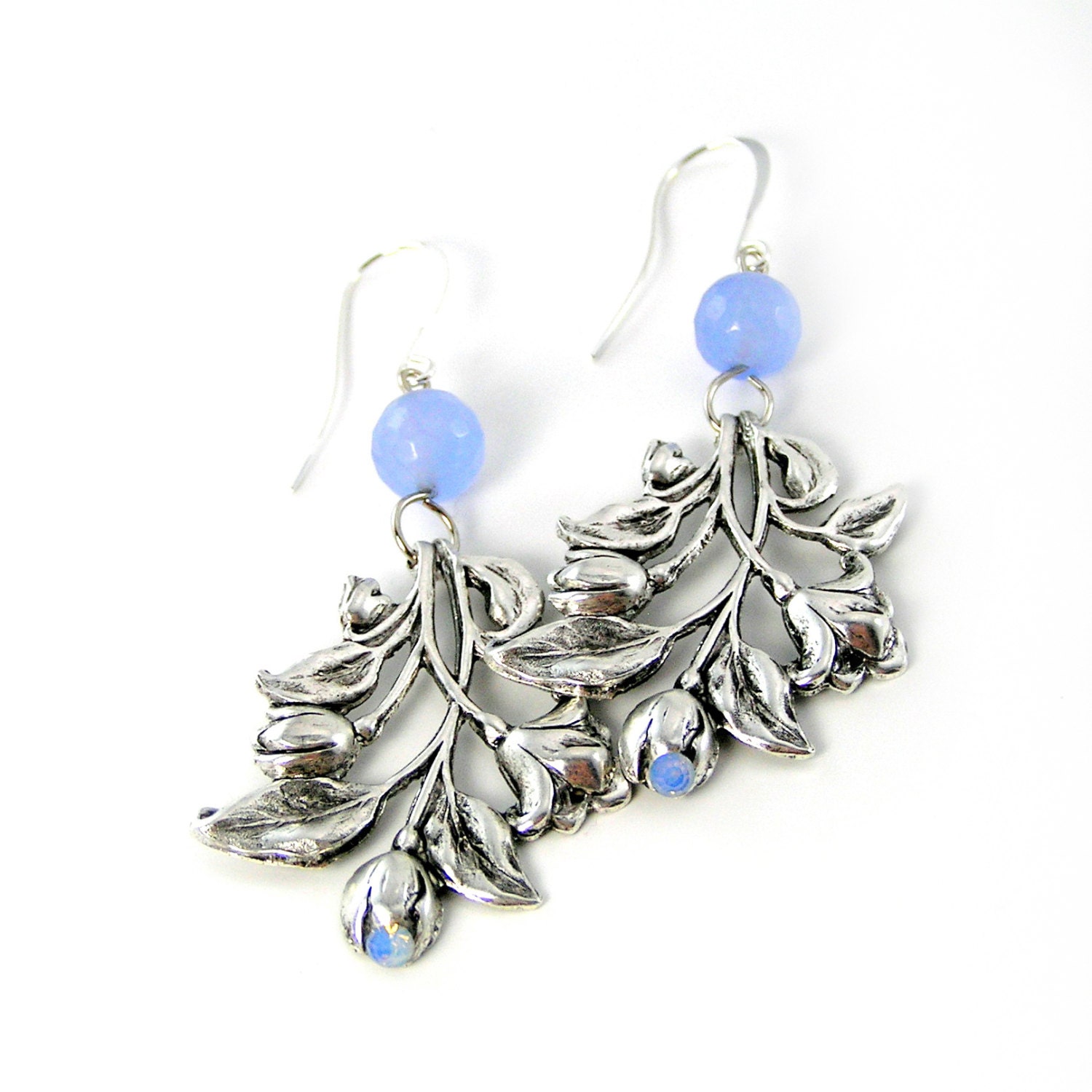 Blue Flower Earrings, Chandelier Earrings, Silver Earrings, Aquamarine, Tulip Earrings, Wedding Jewelry, Bridesmaids Gifts, Pastel Earrings